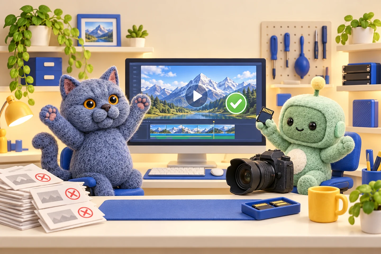 動画が再生できるようになり、さくらとロボが喜ぶイラスト
